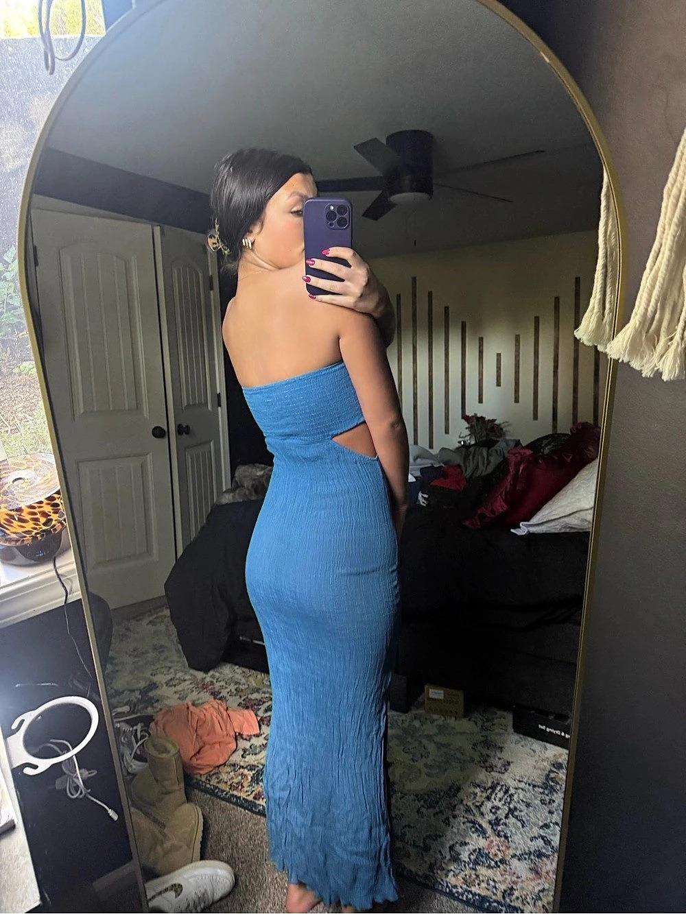 Strapless Cutout Maxi Dress in Blue Like New - Picture 4 of 7